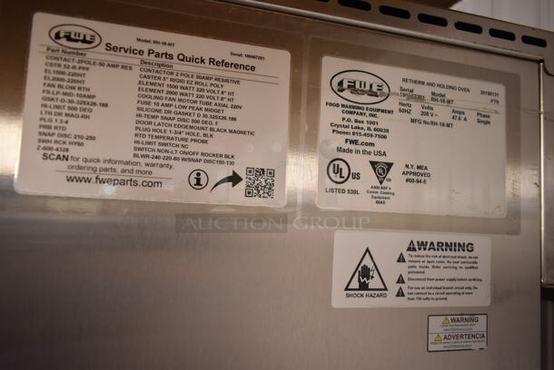 FWE RH-18-MT Stainless Steel Commercial 2 Half Size Door Reach In Warming Holding Cabinet on Commercial Casters. 208 Volts, 1 Phase.  - Image 4 of 4