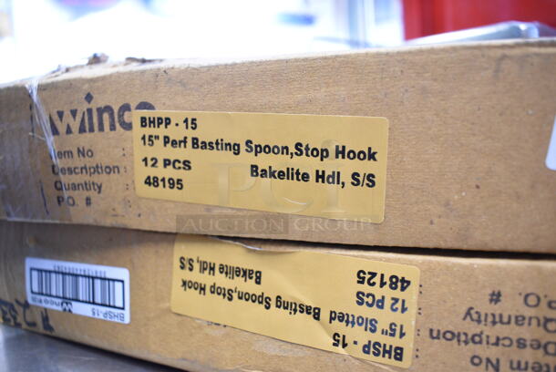 2 Boxes of 12 BRAND NEW IN BOX! Winco BHPP-15 15" Basting Spoon with Stop-Hook Polypropylene Handle - Perforated. 2 Times Your Bid! - Image 3 of 3