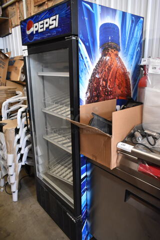 Habco ESM28 Metal Commercial Single Door Reach In Cooler Merchandiser w/ Poly Coated Racks. 115 Volts, 1 Phase. Tested and Powers On But Does Not Get Cold; Appears to Have Piercing Valve