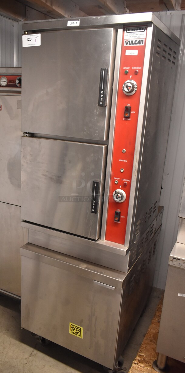Vulcan Stainless Steel Commercial Propane Gas Powered 2 Deck Steam Cabinet on Commercial Casters.  - Image 1 of 3