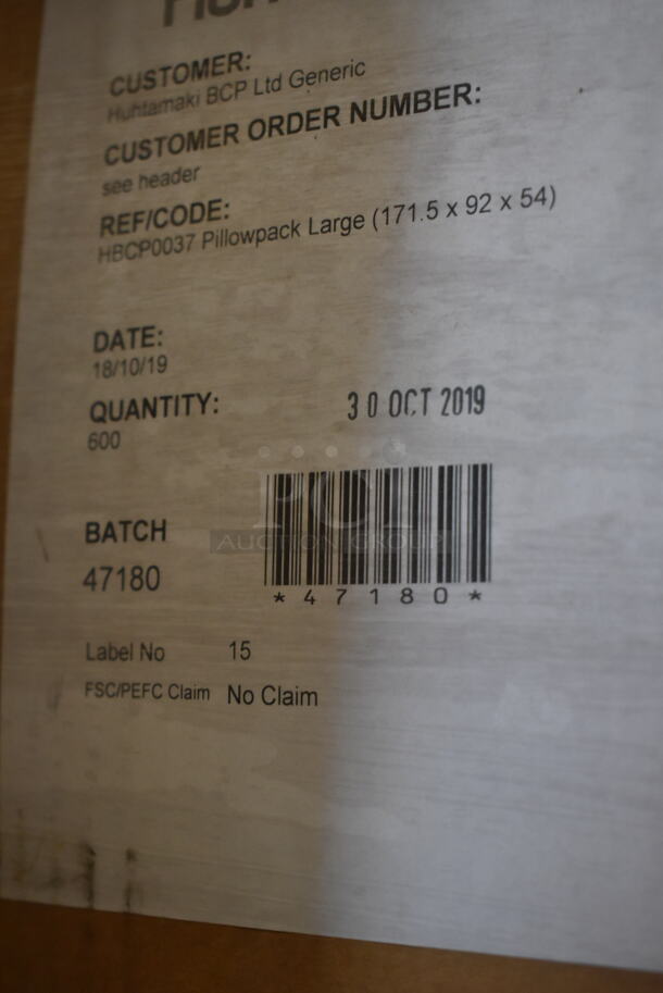 PALLET LOT of 13 BRAND NEW Boxes of Huhtamaki HBCP0037 Pillowpack Large. 13 Times Your Bid!  - Image 3 of 5