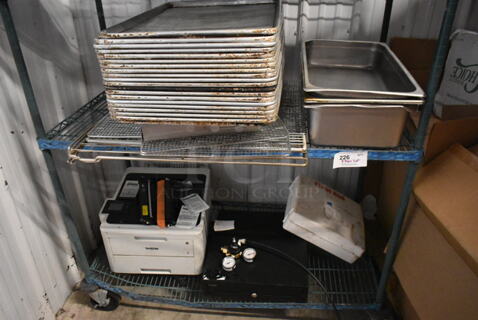 ALL ONE MONEY! Two Tier Lot of Metal Baking Pans, Stainless Steel Drop In Bins and Printer