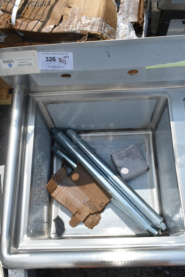 BRAND NEW SCRATCH AND DENT! Steelton 522CS11818R 38 3/4" 18-Gauge Stainless Steel One Compartment Commercial Sink with Right Drainboard - 18" x 18" x 12" Bowl - Image 5 of 7