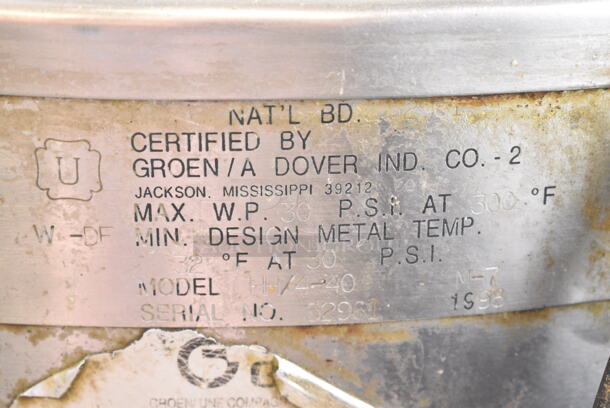 Groen HH/4-40 Stainless Steel Commercial Floor Style Propane Gas Powered 40 Gallon Steam Kettle.  - Image 6 of 7