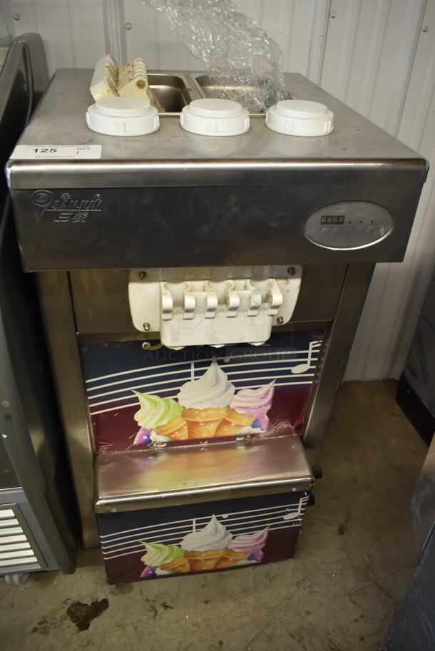 Sanjun Stainless Steel Commercial Countertop Air Cooled 2 Flavor w/ Twist Soft Serve Ice Cream Machine. 220 Volts.  - Image 1 of 3