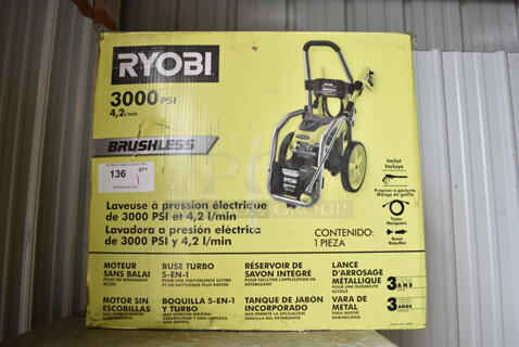 IN ORIGINAL BOX! Ryobi Electric Powered Pressure Washer. 115 Volts, 1 Phase. 