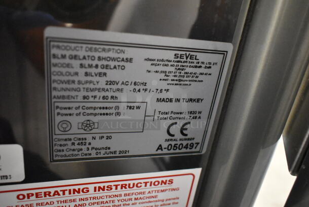 Sevel SLM-8 GELATO Stainless Steel Commercial Floor Style Gelato Case. 220 Volts.  - Image 4 of 4