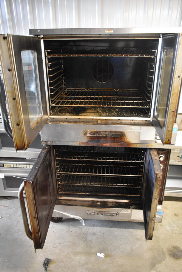 2 Southbend SLGS/22SC SilverStar ENERGY STAR Stainless Steel Commercial Natural Gas Powered Full Size Convection Oven w/ View Through Doors, Metal Oven Rack and Thermostatic Controls on Commercial Casters. 2 Times Your Bid!  - Image 2 of 4