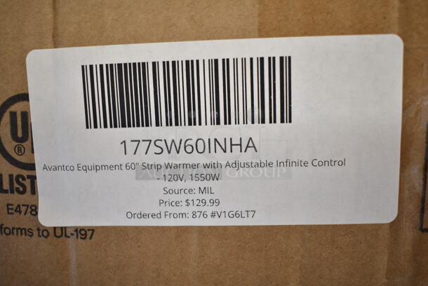 2 BRAND NEW SCRATCH AND DENT! Items; Avantco 177SW60INHA 60" Strip Warmer with Adjustable Infinite Control and Avantco 177SW60TCPA 60" Strip Warmer with Toggle Control. 120 Volts, 1 Phase. 2 Times Your Bid!  - Image 4 of 7