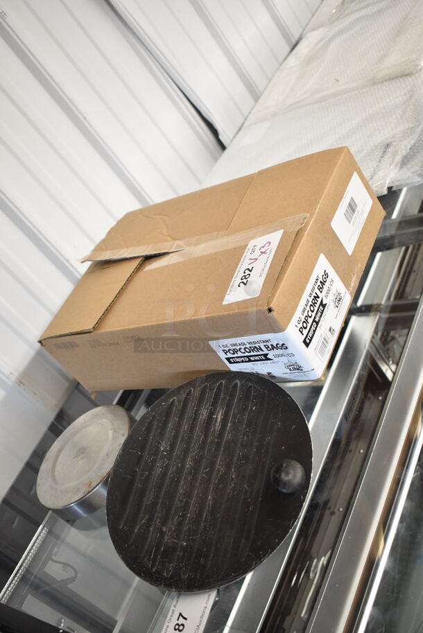 3 BRAND NEW SCRATCH AND DENT! Items; 38020531M Carnival King 3 1/2" x 2 1/4" x 8 1/4" 1 oz. Popcorn Bag - 1000/Case, 2 Metal Pieces. 3 Times Your Bid!  - Image 2 of 4