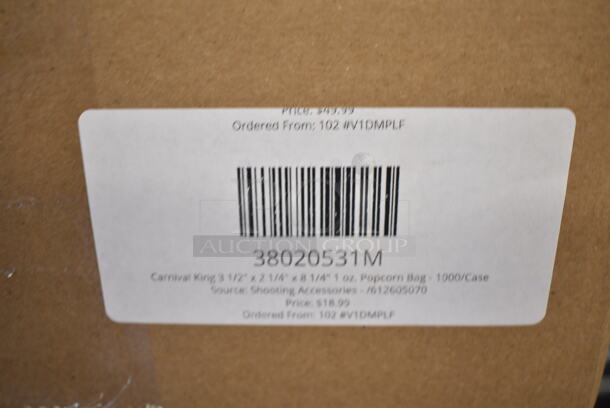 3 BRAND NEW SCRATCH AND DENT! Items; 38020531M Carnival King 3 1/2" x 2 1/4" x 8 1/4" 1 oz. Popcorn Bag - 1000/Case, 2 Metal Pieces. 3 Times Your Bid!  - Image 4 of 4