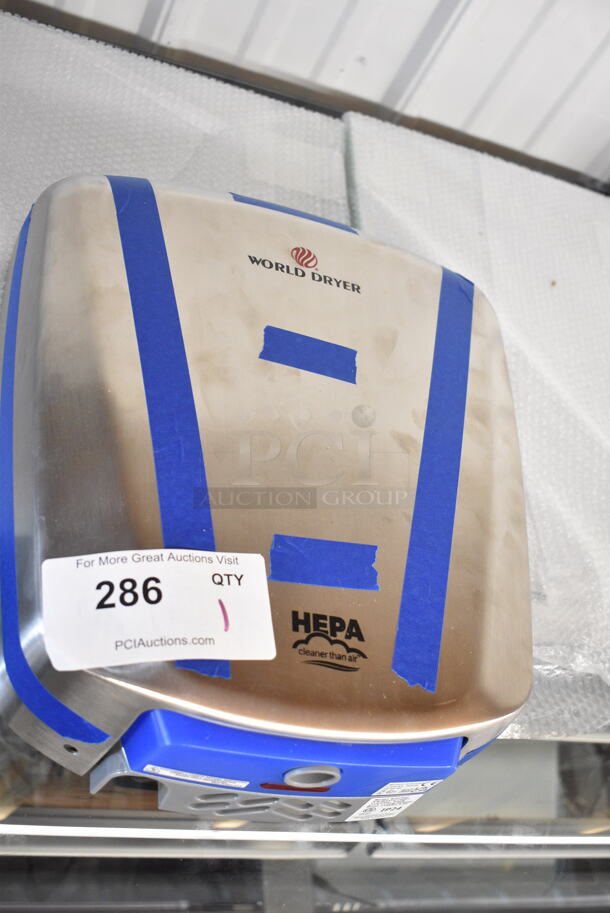 BRAND NEW SCRATCH AND DENT! World Dryer Q-973A2 VERDEdri Brushed Stainless Steel Automatic Hand Dryer. 115/230 Volts.   - Image 2 of 6