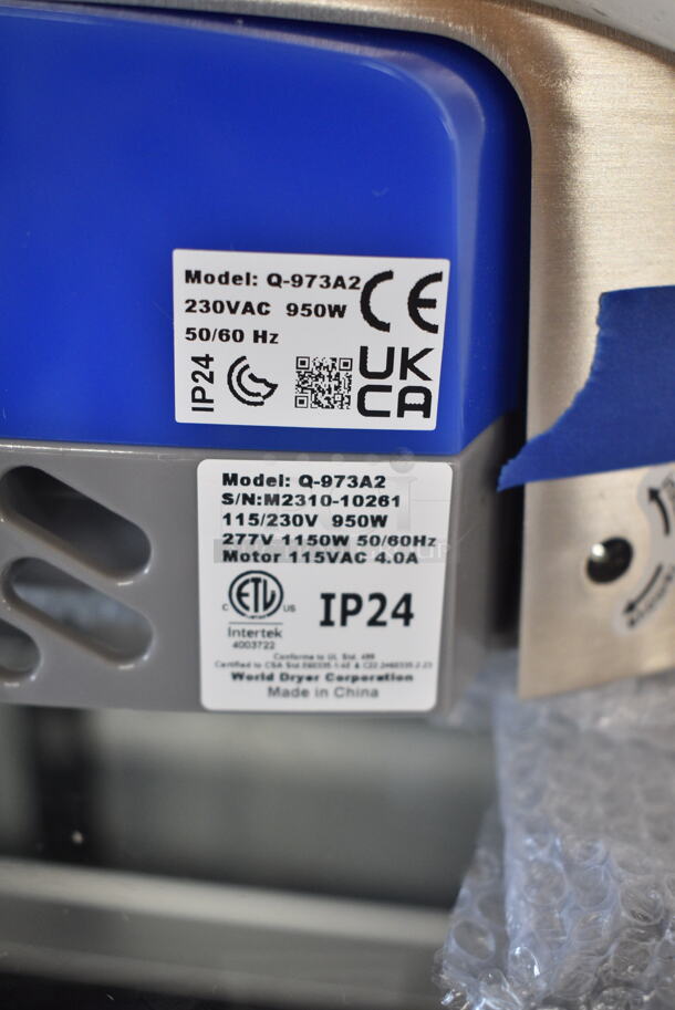 BRAND NEW SCRATCH AND DENT! World Dryer Q-973A2 VERDEdri Brushed Stainless Steel Automatic Hand Dryer. 115/230 Volts.   - Image 6 of 6