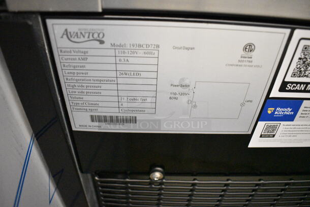 BRAND NEW SCRATCH AND DENT! Avantco 193BCD72B Metal Commercial Floor Style 72" Curved Glass Black Dry Bakery Display Case on Commercial Casters. See Pictures for Broken Glass. 110-120 Volts, 1 Phase.  - Image 2 of 7