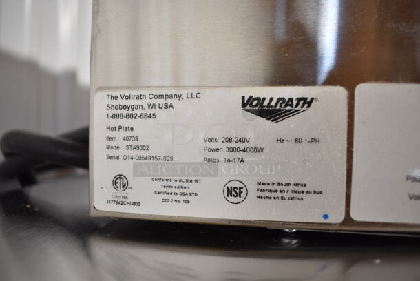 BRAND NEW SCRATCH AND DENT! Vollrath STA9002 Stainless Steel Commercial Countertop Electric Powered  40739 Cayenne 2 Burner Counter Top Electric Hot Plate. 208-240 Volts, 1 Phase.  - Image 3 of 5