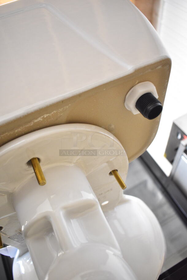 Sloan White Toilet w/ Tank. Missing Lid.  - Image 5 of 6