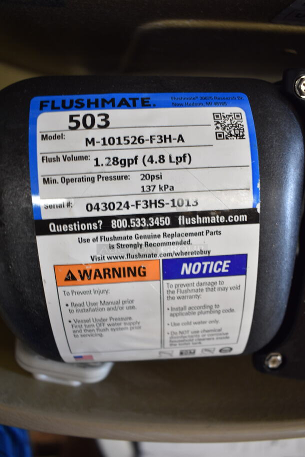 Sloan White Toilet w/ Tank. Missing Lid.  - Image 6 of 6