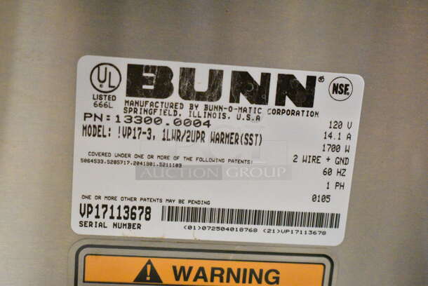 Bunn VP17-3 Stainless Steel Commercial Countertop 3 Burner Coffee Machine. 120 Volts, 1 Phase. - Image 4 of 4