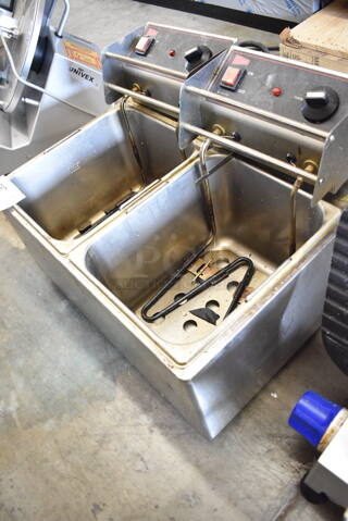 2015 Cecilware EL-2x15 Stainless Steel Commercial Countertop Electric Powered 2 Bay Fryer. 120 Volts, 1 Phase. 