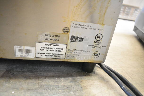 2015 Cecilware EL-2x15 Stainless Steel Commercial Countertop Electric Powered 2 Bay Fryer. 120 Volts, 1 Phase.  - Image 3 of 3