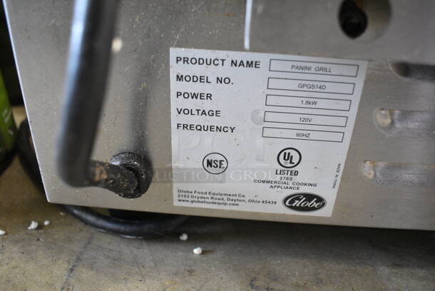 Globe GPGS14D Stainless Steel Commercial Countertop Electric Powered Panini Press. 120 Volts, 1 Phase. Tested and Working! - Image 4 of 5