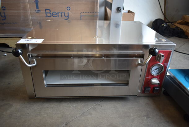 BRAND NEW SCRATCH AND DENT! Avantco 177DPO18S Stainless Steel Commercial Countertop Electric Powered Single Deck Pizza Oven w/ Cooking Stone. 120 Volts, 1 Phase. Tested and Working! - Image 2 of 8