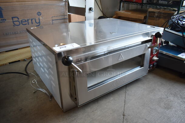 BRAND NEW SCRATCH AND DENT! Avantco 177DPO18S Stainless Steel Commercial Countertop Electric Powered Single Deck Pizza Oven w/ Cooking Stone. 120 Volts, 1 Phase. Tested and Working! - Image 3 of 8