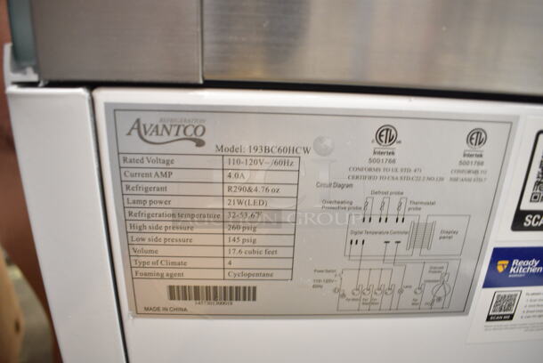 BRAND NEW SCRATCH AND DENT! Avantco 193BC60HCW Metal Commercial Floor Style 60" Curved Glass White Refrigerated Bakery Display Case on Commercial Casters. See Pictures for Glass Damage. 110-120 Volts, 1 Phase. Tested and Working! - Image 10 of 10