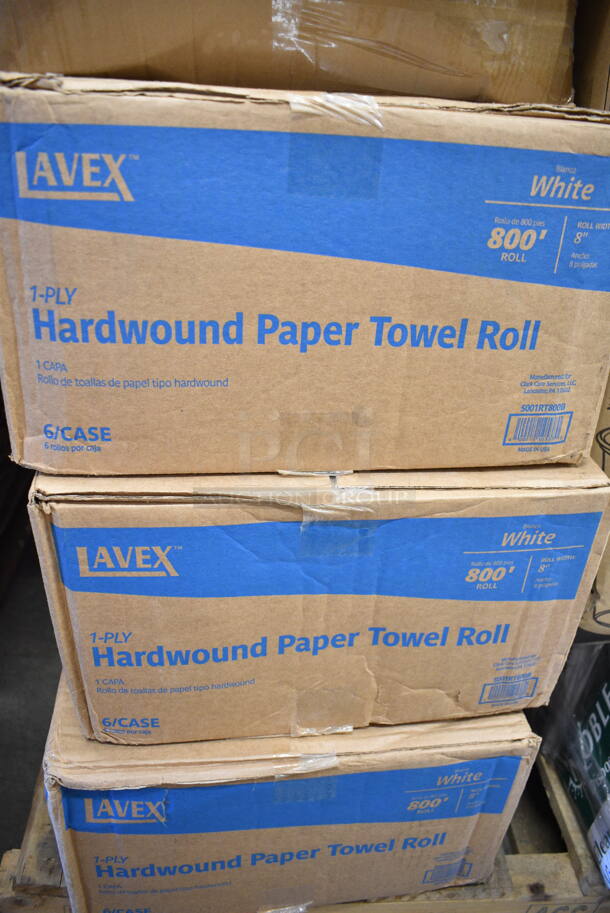 PALLET LOT of 35 BRAND NEW Boxes Including 394365L Noble Products Powder-Free Disposable Clear Vinyl Gloves for Foodservice - Large - 1000/Case, 347SP10WH Visions Florence 10" Square White Plastic Plate - 120/Case, 5008W Choice 8 oz. Tall White Poly Paper Hot Cup - 1000/Case, 2 Box 129MCR32B Choice 32 oz. Black Round Microwavable Heavy Weight Container with Lid 7 1/4" - 150/Case, 394365XL Noble Products Powder-Free Disposable Clear Vinyl Gloves for Foodservice - Extra Large - 1000/Case, 500CC16 Choice Clear PET Customizable Plastic Cold Cup - 16 oz. - 1000/Case, Arcoroc 43716 10 oz Nonic Tumbler, 966TALLFLDB Choice White Tall-Fold 6" x 13" Dispenser Napkin - 8000/Case, Dart 205HT1 White Foam Take Out Container with Perforated Hinged Lid 9" x 6" x 3" - 200/Case, 3 Box 5001RT800B Lavex 8" White Hardwound Paper Towel, 800 Feet / Roll - 6/Case, 395RP09 EcoChoice Compostable Sugarcane / Bagasse 9" Plate - 500/Case, 2 Box 8195 Lunch Tray, 02115 Bell Aire Multi Fold Towels, 2 Box 966UPWIDEB-500 OneUp by Choice White 2-Ply Wide Interfold 6 1/2" x 8 1/2" Dispenser Napkin - 6000/Case, 2 Box 347RP9WHSS Visions Wave 9" White Plastic Plate - 180/Case, 2 Box T Shirt Bags. 35 Times Your Bid! - Image 9 of 12