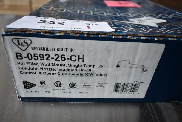 BRAND NEW SCRATCH AND DENT! T&S B-0592-26-CH Wall Mounted Pot Filler with 26" Double-Jointed Nozzle and Club Handle - Image 3 of 3