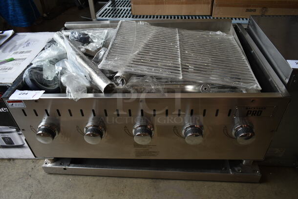 BRAND NEW SCRATCH AND DENT! 2022 Backyard Pro 554LPG36 Stainless Steel Commercial Floor Style Propane Gas Powered Outdoor Grill w/ Flat Top Griddle Attachment and Under Shelf on Commercial Casters. - Image 2 of 8