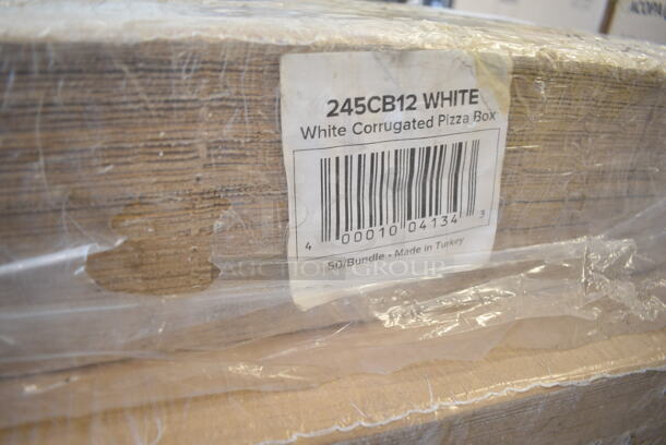 PALLET LOT of 28 BRAND NEW Boxes Including 4 Packs of 245CB12 WHITE Choice 12" x 12" x 2" White Customizable Corrugated Plain Pizza Box - 50/Bundle, 24 Boxes Acopa 5539508GR Pangea 6 oz. Green Martini Glass. 28 Times Your Bid! - Image 3 of 5
