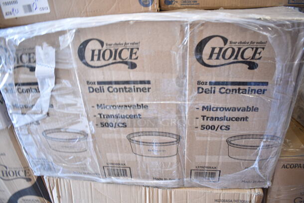 PALLET LOT of 28 BRAND NEW Boxes Including 1500050 Kari-Out Company 1/4 lb. Square Glassine Bag - 1000/Case, 5008W Choice 8 oz. Tall White Poly Paper Hot Cup - 1000/Case, 3 Box 127RD8BULK Choice 8 oz. Customizable Microwavable Translucent Round Deli Container - 500/Case, 2 Box 395RP09 EcoChoice Compostable Sugarcane / Bagasse 9" Plate - 500/Case, 50012C Choice 12 oz. Coffee Print Poly Paper Hot Cup - 1000/Case, 43309HCAKE Choice 9" High Dome Cake Display Container, 130LID12 Visions 12" Clear PET Plastic Round Catering Tray High Dome Lid, 612LOB1LB Choice Oblong Foil-Laminated Board Lid for 1 lb. Foil Take-Out Container - 1000/Case, 966TALLFLDB Choice White Tall-Fold 6" x 13" Dispenser Napkin - 8000/Case, 347RTB3BK Choice 2.5 oz. Black Round Plastic Mini Bowl - 200/Case, 3 Box 128HD8COMBO  ChoiceHD 8 oz. Microwavable Translucent Plastic Deli Container and Lid Combo Pack - 240/Case, 129MCS242CB Choice 30 oz. Black 8 3/4" x 6" x 2 3/4" 2-Compartment Rectangular Microwavable Heavy Weight Container with Lid - 150/Case, 245CPB14 PRINT Pizza Boxes, 2 Boxes Cambro PSB8176 1.67 Qt. Pebbled Serving/Salad Bowl. 28 Times Your Bid! - Image 5 of 12