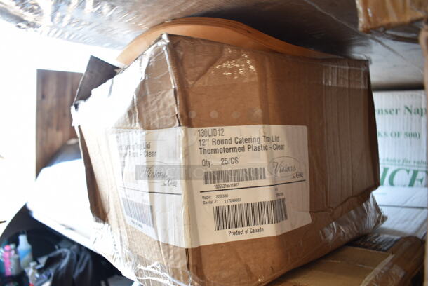 PALLET LOT of 28 BRAND NEW Boxes Including 1500050 Kari-Out Company 1/4 lb. Square Glassine Bag - 1000/Case, 5008W Choice 8 oz. Tall White Poly Paper Hot Cup - 1000/Case, 3 Box 127RD8BULK Choice 8 oz. Customizable Microwavable Translucent Round Deli Container - 500/Case, 2 Box 395RP09 EcoChoice Compostable Sugarcane / Bagasse 9" Plate - 500/Case, 50012C Choice 12 oz. Coffee Print Poly Paper Hot Cup - 1000/Case, 43309HCAKE Choice 9" High Dome Cake Display Container, 130LID12 Visions 12" Clear PET Plastic Round Catering Tray High Dome Lid, 612LOB1LB Choice Oblong Foil-Laminated Board Lid for 1 lb. Foil Take-Out Container - 1000/Case, 966TALLFLDB Choice White Tall-Fold 6" x 13" Dispenser Napkin - 8000/Case, 347RTB3BK Choice 2.5 oz. Black Round Plastic Mini Bowl - 200/Case, 3 Box 128HD8COMBO  ChoiceHD 8 oz. Microwavable Translucent Plastic Deli Container and Lid Combo Pack - 240/Case, 129MCS242CB Choice 30 oz. Black 8 3/4" x 6" x 2 3/4" 2-Compartment Rectangular Microwavable Heavy Weight Container with Lid - 150/Case, 245CPB14 PRINT Pizza Boxes, 2 Boxes Cambro PSB8176 1.67 Qt. Pebbled Serving/Salad Bowl. 28 Times Your Bid! - Image 8 of 12