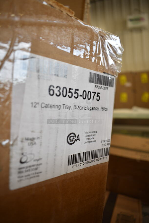 PALLET LOT of 25 BRAND NEW Boxes Including 346WKFSNM Choice Medium Weight White Wrapped Plastic Cutlery Set with Napkin - 250/Case, 966TALLFLDB Choice White Tall-Fold 6" x 13" Dispenser Napkin - 8000/Case, 2 Box 129MCR38B Choice 38 oz. Black Round Microwavable Heavy Weight Container with Lid - 150/Case, 2 Box Choice Neon Jumbo Straws, 127P325B Choice 3.25 oz. Black Plastic Souffle Cup / Portion Cup - 2500/Case, 500TW7 Choice 7 oz. Translucent Thin Wall Plastic Cold Cup - 2500/Case, 3946203XL Lavex Pro Nitrile Orange 6 Mil Heavy-Duty Powder-Free Diamond-Textured Gloves - Extra Large - 1000/Case, 63055-0075 12" Catering Tray, 5008C Choice 8 oz. Tall Coffee Print Poly Paper Hot Cup - 1000/Case, Choice #4 Paper Food Containers, 130HBKCUTFW Choice Black Heavy Weight Wrapped Plastic Fork - 1000/Case. 25 Times Your Bid!  - Image 11 of 12