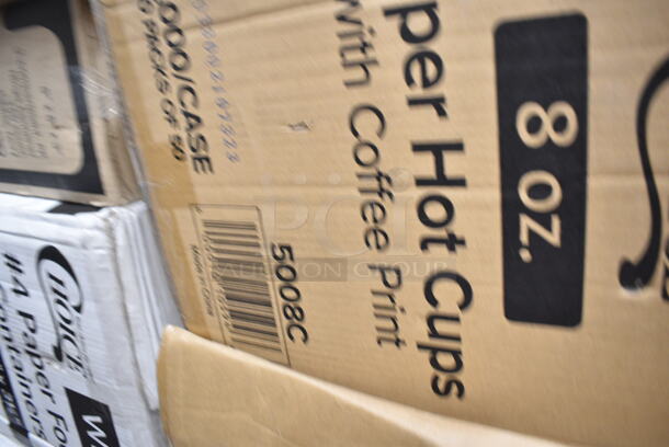 PALLET LOT of 25 BRAND NEW Boxes Including 346WKFSNM Choice Medium Weight White Wrapped Plastic Cutlery Set with Napkin - 250/Case, 966TALLFLDB Choice White Tall-Fold 6" x 13" Dispenser Napkin - 8000/Case, 2 Box 129MCR38B Choice 38 oz. Black Round Microwavable Heavy Weight Container with Lid - 150/Case, 2 Box Choice Neon Jumbo Straws, 127P325B Choice 3.25 oz. Black Plastic Souffle Cup / Portion Cup - 2500/Case, 500TW7 Choice 7 oz. Translucent Thin Wall Plastic Cold Cup - 2500/Case, 3946203XL Lavex Pro Nitrile Orange 6 Mil Heavy-Duty Powder-Free Diamond-Textured Gloves - Extra Large - 1000/Case, 63055-0075 12" Catering Tray, 5008C Choice 8 oz. Tall Coffee Print Poly Paper Hot Cup - 1000/Case, Choice #4 Paper Food Containers, 130HBKCUTFW Choice Black Heavy Weight Wrapped Plastic Fork - 1000/Case. 25 Times Your Bid!  - Image 12 of 12