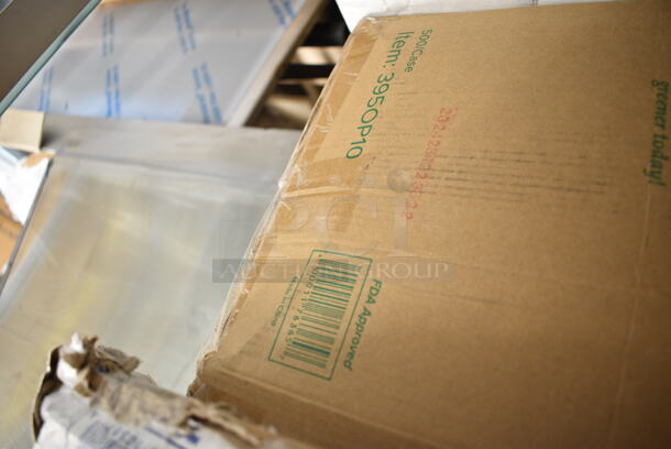 PALLET LOT of 38 BRAND NEW Boxes Including 395OP10 EcoChoice Compostable Sugarcane / Bagasse 7 1/2" x 10" Oval Platter - 500/Case, 5002WRAPNAP Choice WrapNap White 1/4 Fold 2-Ply Dinner Napkin 16" x 16" - 3000/Case, 966TALLFLDB  Choice White Tall-Fold 6" x 13" Dispenser Napkin - 8000/Case, 130TRAY18 Visions Black PET Plastic 18" Thermoform Catering / Deli Tray - 25/Case, 612TARTP4 Baker's Mark 4 1/4" Foil Tart Pan - 1000/Case, 130TONG10BLK Visions 10 1/2" Black Disposable Plastic Tongs - 36/Case, 129MCR24B Choice 24 oz. Black Round Microwavable Heavy Weight Container with Lid 7 1/4" - 150/Case, 128HD16COMBO ChoiceHD 16 oz. Microwavable Translucent Plastic Deli Container and Lid Combo Pack - 240/Case, 760SOUP12WPA Choice 12 oz. White Double Poly-Coated Paper Food Cup with Vented Paper Lid - 250/Case, 130ROLLKFSSH Visions 18" x 15 1/2" Pre-Rolled Linen-Feel White Napkin and Hammersmith Heavy Weight Silver Plastic Cutlery Set - 100/Case, 164TCLWDGY30 Antique Gray Table Leg Post, 176CHPHOLDBK Choice Black Stainless Steel 3-Compartment Flatware / Chopstick Organizer, 5001RT800B Lavex 8" White Hardwound Paper Towel, 800 Feet / Roll - 6/Case, Solo Ultra Clear™ TP12 12 oz Customizable. Practical Fill Clear PET Plastic Cold Cup - 1000/Case, American Metalcraft 18914P 14" Perforated Pizza Disk. 38 Times Your Bid!  - Image 4 of 12