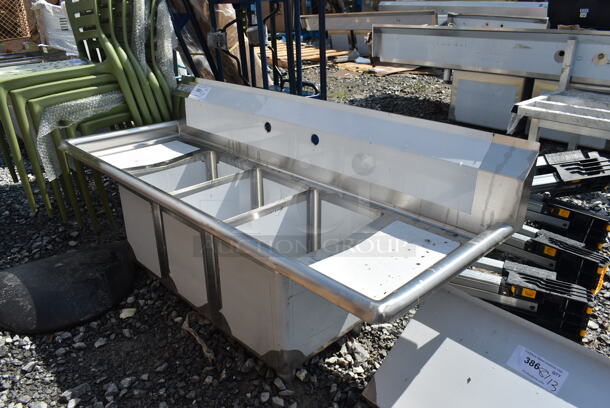 BRAND NEW SCRATCH AND DENT! Steelton 522CS31014LR 54" 18-Gauge Stainless Steel Three Compartment Commercial Sink with 2 Drainboards - 10" x 14" x 12" Bowls. No Legs.  - Image 2 of 8