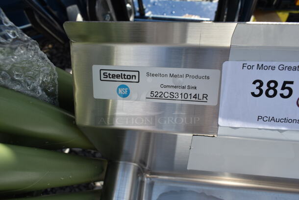 BRAND NEW SCRATCH AND DENT! Steelton 522CS31014LR 54" 18-Gauge Stainless Steel Three Compartment Commercial Sink with 2 Drainboards - 10" x 14" x 12" Bowls. No Legs.  - Image 8 of 8