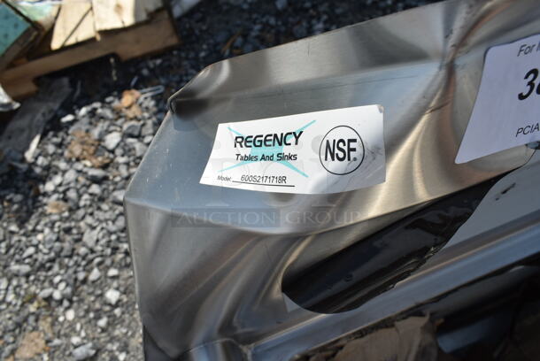 BRAND NEW SCRATCH AND DENT! Regency 600S2171718R 57" 16 Gauge Stainless Steel Two Compartment Commercial Sink with Galvanized Steel Legs and 1 Drainboard - 17" x 17" x 12" Bowls - Image 9 of 9