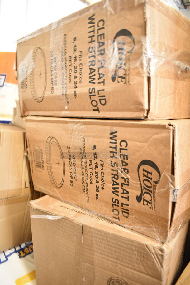 PALLET LOT of 45 BRAND NEW Boxes Including 4 Box 394365L Noble Products Powder-Free Disposable Vinyl Gloves for Foodservice - 1000/Case, 2 Box 500LFLAT Choice Clear Plastic Flat Lid with Straw Slot 42 oz. - 500/Case, 347RP9CL Choice Crystal 9" Clear Plastic Plate - 240/Case, 500CC16 Choice Clear PET Customizable Plastic Cold Cup - 16 oz. - 1000/Case, Acopa 10 oz Martini Glasses, Just Enough Paper Towels, 2 Box 347TCL9 Choice 9 oz. Clear Disposable Plastic Tumbler - 500/Case, SDR-12 12 oz Cups, 966UPWIDEKFT OneUp by Choice Kraft 2-Ply Wide Interfold 6 1/2" x 8 1/2" Dispenser Napkin - 6000/Case, Choice Insulated Foil Sandwich Wrap, 5001RT800B Lavex 8" White Hardwound Paper Towel, 800 Feet / Roll - 6/Case. 45 Times Your Bid!   - Image 4 of 12