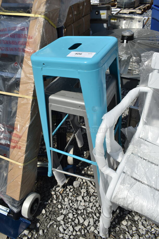 4 Various BRAND NEW SCRATCH AND DENT! Seating; Blue Tolix Style Bar Stool, Gray Tolix Style Bar Stool and 2 Lancaster Table & Seating 427CALUARMWH White Powder Coated Aluminum Outdoor Arm Chair. 4 Times Your Bid! - Image 5 of 5
