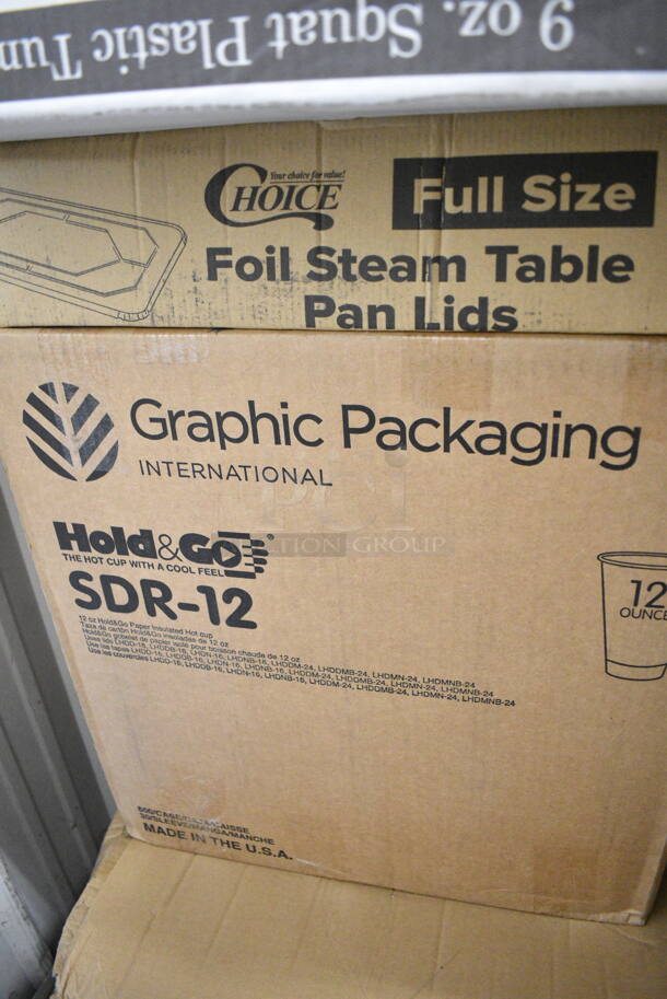 PALLET LOT of 45 BRAND NEW Boxes Including 4 Box 394365L Noble Products Powder-Free Disposable Vinyl Gloves for Foodservice - 1000/Case, 2 Box 500LFLAT Choice Clear Plastic Flat Lid with Straw Slot 42 oz. - 500/Case, 347RP9CL Choice Crystal 9" Clear Plastic Plate - 240/Case, 500CC16 Choice Clear PET Customizable Plastic Cold Cup - 16 oz. - 1000/Case, Acopa 10 oz Martini Glasses, Just Enough Paper Towels, 2 Box 347TCL9 Choice 9 oz. Clear Disposable Plastic Tumbler - 500/Case, SDR-12 12 oz Cups, 966UPWIDEKFT OneUp by Choice Kraft 2-Ply Wide Interfold 6 1/2" x 8 1/2" Dispenser Napkin - 6000/Case, Choice Insulated Foil Sandwich Wrap, 5001RT800B Lavex 8" White Hardwound Paper Towel, 800 Feet / Roll - 6/Case. 45 Times Your Bid!   - Image 11 of 12
