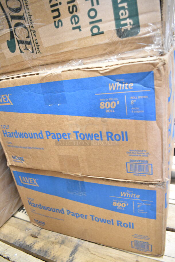 PALLET LOT of 24 BRAND NEW Boxes Including Solo Ultra Clear™ 32AC 32 oz. Customizable Clear PET Plastic Cold Cup - 500/Case, 130HCUTTWR Berk 6 3/4" Individually Wrapped White Heavy Weight Plastic Teaspoon - 1000/Case, 130BKFKH Choice Black Heavy Weight Wrapped Plastic Cutlery Pack with Fork and Knife - 250/Case, 4 Box 28-1137-31 Creative Converting 28113731 10" Navy Blue Plastic Plate - 240/Case, 2 Box 5001RT800B Lavex 8" White Hardwound Paper Towel, 800 Feet / Roll - 6/Case, 966LOWFLDDN Choice Kraft Natural Junior Low-Fold 6" x 12" Dispenser Napkin - 8000/Case, Dart 85HT3R 8" x 8" x 3" White Foam Three-Compartment Square Take Out Container with Perforated Hinged Lid - 200/Case, 347SLWG12A Visions 12 oz. Heavy Weight Clear Plastic Stemless Angled Wine Glass - 64/Case. 24 Times Your Bid!   - Image 9 of 12