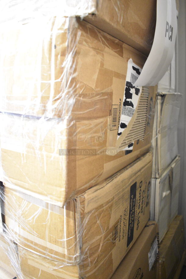 PALLET LOT of 24 BRAND NEW Boxes Including Solo Ultra Clear™ 32AC 32 oz. Customizable Clear PET Plastic Cold Cup - 500/Case, 130HCUTTWR Berk 6 3/4" Individually Wrapped White Heavy Weight Plastic Teaspoon - 1000/Case, 130BKFKH Choice Black Heavy Weight Wrapped Plastic Cutlery Pack with Fork and Knife - 250/Case, 4 Box 28-1137-31 Creative Converting 28113731 10" Navy Blue Plastic Plate - 240/Case, 2 Box 5001RT800B Lavex 8" White Hardwound Paper Towel, 800 Feet / Roll - 6/Case, 966LOWFLDDN Choice Kraft Natural Junior Low-Fold 6" x 12" Dispenser Napkin - 8000/Case, Dart 85HT3R 8" x 8" x 3" White Foam Three-Compartment Square Take Out Container with Perforated Hinged Lid - 200/Case, 347SLWG12A Visions 12 oz. Heavy Weight Clear Plastic Stemless Angled Wine Glass - 64/Case. 24 Times Your Bid!   - Image 12 of 12