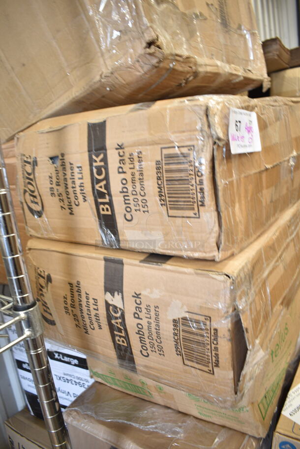 PALLET LOT of 27 BRAND NEW Boxes Including 128HD16COMBO ChoiceHD 16 oz. Microwavable Translucent Plastic Deli Container and Lid Combo Pack - 240/Case, 2 Box 394345XL Noble NexGen Powder-Free Disposable Black Hybrid 3 Mil Thick Gloves - Extra Large - 1000/Case, 2 Box 129MCR38B Choice 38 oz. Black Round Microwavable Heavy Weight Container with Lid - 150/Case, Tellus 32 oz Disposable Bowls, 500TO963C2 Choice 9" x 6" x 3" Microwaveable 2-Compartment Black / Clear Plastic Hinged Container - 100/Case, 5001RT800N Lavex 8" Natural Kraft Hardwound Paper Towel, 800 Feet / Roll - 6/Case, 4339BULK Choice 9" White Uncoated Paper Plate - 1000/Case, 124B31American Metalcraft B31 8 oz. Stainless Steel Round Sauce Cup, 999P325B Choice 3.25 oz. Black Plastic Souffle Cup / Portion Cup - 100/Pack, 433NHT101H Choice 1/6 Standard Size White "Thank You" Medium-Duty Plastic T-Shirt Bag - 1000/Case, DBP09W Dixie Basic 8 1/2" White Light Weight Paper Plate - 500/Case, Umbrella Canopy, 63055-0075 Solut Black Elegance Round Coated Corrugated Catering / Deli Tray 12" - 75/Case, 2 Box 130HBKCUTFW Visions Individually Wrapped Black Heavy Weight Plastic Fork - 1000/Case, 795PTOKFT2 Choice Kraft Microwavable Folded Paper #2 Take-Out Container 7 3/4" x 5 1/2" x 1 7/8" - 200/Case, 63274346 Gain 74346 38 oz. Original Liquid Dish Soap - 8/Case. 27 Times Your Bid!   - Image 4 of 12