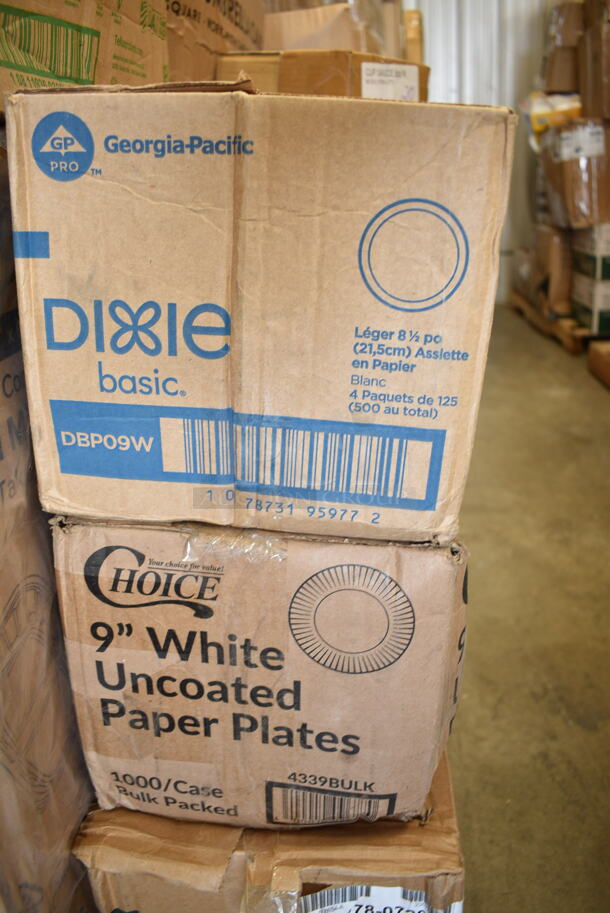 PALLET LOT of 27 BRAND NEW Boxes Including 128HD16COMBO ChoiceHD 16 oz. Microwavable Translucent Plastic Deli Container and Lid Combo Pack - 240/Case, 2 Box 394345XL Noble NexGen Powder-Free Disposable Black Hybrid 3 Mil Thick Gloves - Extra Large - 1000/Case, 2 Box 129MCR38B Choice 38 oz. Black Round Microwavable Heavy Weight Container with Lid - 150/Case, Tellus 32 oz Disposable Bowls, 500TO963C2 Choice 9" x 6" x 3" Microwaveable 2-Compartment Black / Clear Plastic Hinged Container - 100/Case, 5001RT800N Lavex 8" Natural Kraft Hardwound Paper Towel, 800 Feet / Roll - 6/Case, 4339BULK Choice 9" White Uncoated Paper Plate - 1000/Case, 124B31American Metalcraft B31 8 oz. Stainless Steel Round Sauce Cup, 999P325B Choice 3.25 oz. Black Plastic Souffle Cup / Portion Cup - 100/Pack, 433NHT101H Choice 1/6 Standard Size White "Thank You" Medium-Duty Plastic T-Shirt Bag - 1000/Case, DBP09W Dixie Basic 8 1/2" White Light Weight Paper Plate - 500/Case, Umbrella Canopy, 63055-0075 Solut Black Elegance Round Coated Corrugated Catering / Deli Tray 12" - 75/Case, 2 Box 130HBKCUTFW Visions Individually Wrapped Black Heavy Weight Plastic Fork - 1000/Case, 795PTOKFT2 Choice Kraft Microwavable Folded Paper #2 Take-Out Container 7 3/4" x 5 1/2" x 1 7/8" - 200/Case, 63274346 Gain 74346 38 oz. Original Liquid Dish Soap - 8/Case. 27 Times Your Bid!   - Image 9 of 12