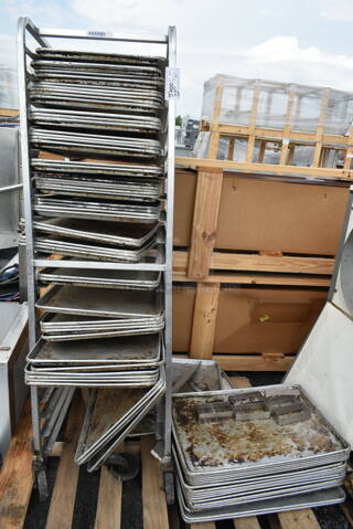 Channel Metal Commercial Pan Transport Rack on Commercial Casters w/ 70 Pans. 