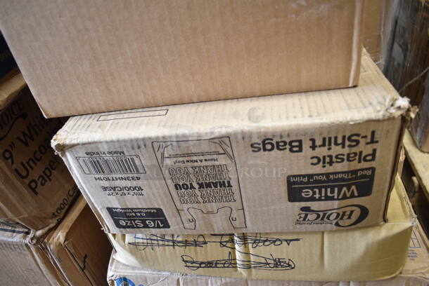 PALLET LOT of 27 BRAND NEW Boxes Including 128HD16COMBO ChoiceHD 16 oz. Microwavable Translucent Plastic Deli Container and Lid Combo Pack - 240/Case, 2 Box 394345XL Noble NexGen Powder-Free Disposable Black Hybrid 3 Mil Thick Gloves - Extra Large - 1000/Case, 2 Box 129MCR38B Choice 38 oz. Black Round Microwavable Heavy Weight Container with Lid - 150/Case, Tellus 32 oz Disposable Bowls, 500TO963C2 Choice 9" x 6" x 3" Microwaveable 2-Compartment Black / Clear Plastic Hinged Container - 100/Case, 5001RT800N Lavex 8" Natural Kraft Hardwound Paper Towel, 800 Feet / Roll - 6/Case, 4339BULK Choice 9" White Uncoated Paper Plate - 1000/Case, 124B31American Metalcraft B31 8 oz. Stainless Steel Round Sauce Cup, 999P325B Choice 3.25 oz. Black Plastic Souffle Cup / Portion Cup - 100/Pack, 433NHT101H Choice 1/6 Standard Size White "Thank You" Medium-Duty Plastic T-Shirt Bag - 1000/Case, DBP09W Dixie Basic 8 1/2" White Light Weight Paper Plate - 500/Case, Umbrella Canopy, 63055-0075 Solut Black Elegance Round Coated Corrugated Catering / Deli Tray 12" - 75/Case, 2 Box 130HBKCUTFW Visions Individually Wrapped Black Heavy Weight Plastic Fork - 1000/Case, 795PTOKFT2 Choice Kraft Microwavable Folded Paper #2 Take-Out Container 7 3/4" x 5 1/2" x 1 7/8" - 200/Case, 63274346 Gain 74346 38 oz. Original Liquid Dish Soap - 8/Case. 27 Times Your Bid!   - Image 11 of 12