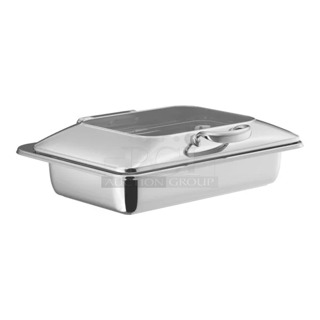 BRAND NEW SCRATCH AND DENT! Acopa Voyage 8 Qt. Full Size Stainless Steel Induction Chafer with Glass Top and Soft-Close Lid
